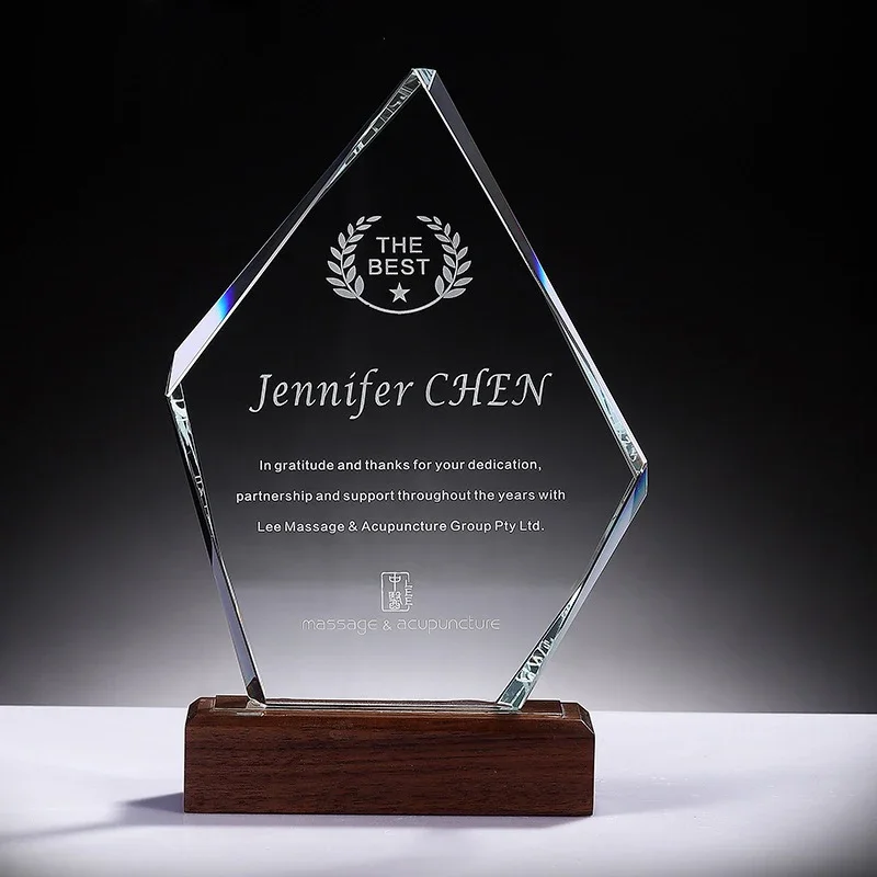 Hot Sell Crystal Trophy Free Custom Engraving Logo Annual Outstanding Staff Award Business Event Souvenir Winner Prize Gifts