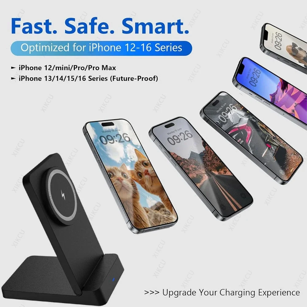Magnetisches kabelloses Ladegerät, faltbarer Telefonhalter für MagSafe iPhone 17 16 15 14 13 12 Pro Max Samsung, schnelle Ladestation – Detail 5