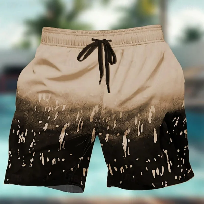 Men's Beach Shorts - Summer Gradient 3D Print Outdoor Sports Quick-Dry Breathable Elastic Waist Sports Shorts Swimming Trunks