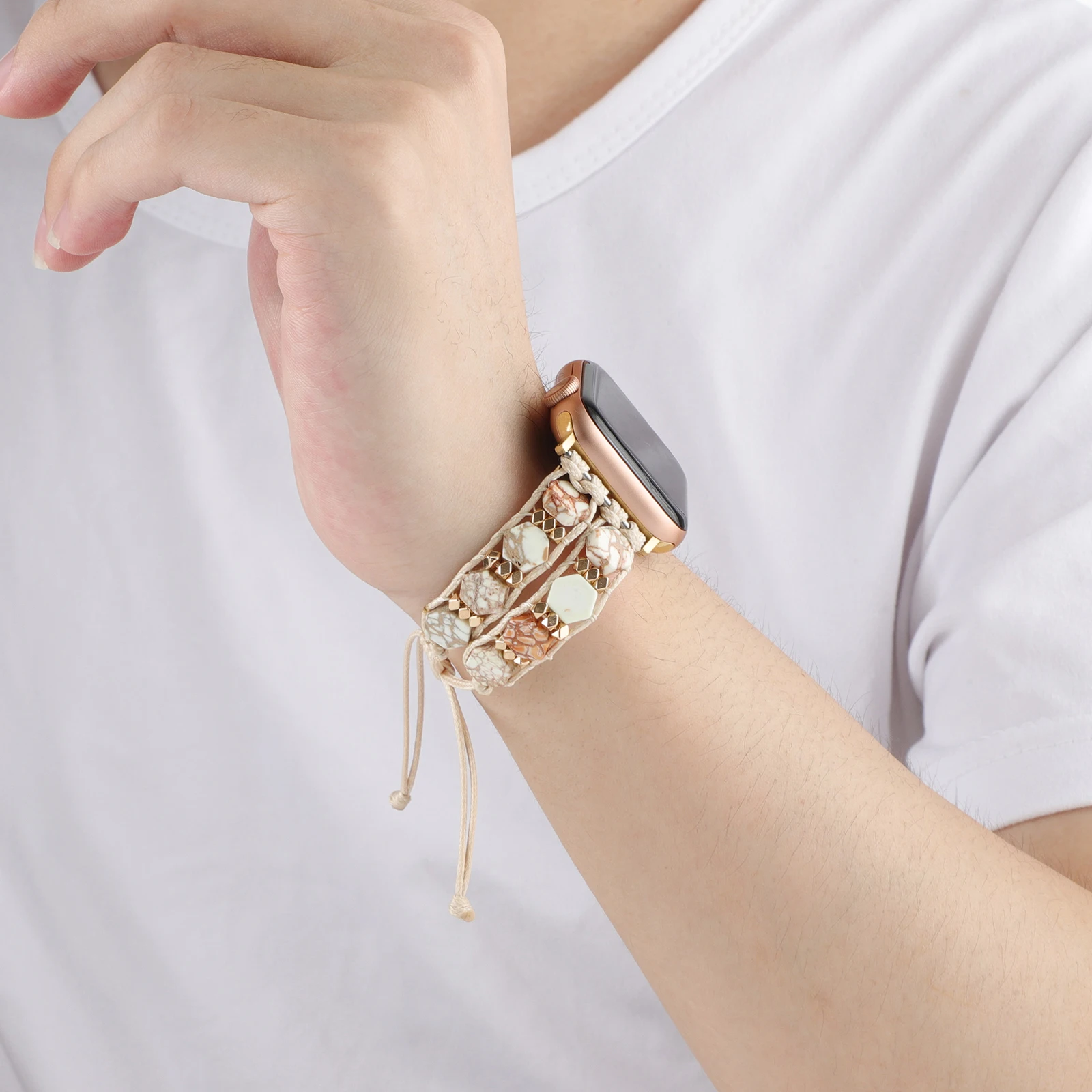 حزام معدني لساعة أبل بسوار من الحجر السداسي وسلسلة iwatch 87654321 SE Ultra38 40 41 42 44 45 49 ملم معصم نسائي قابل للتمدد