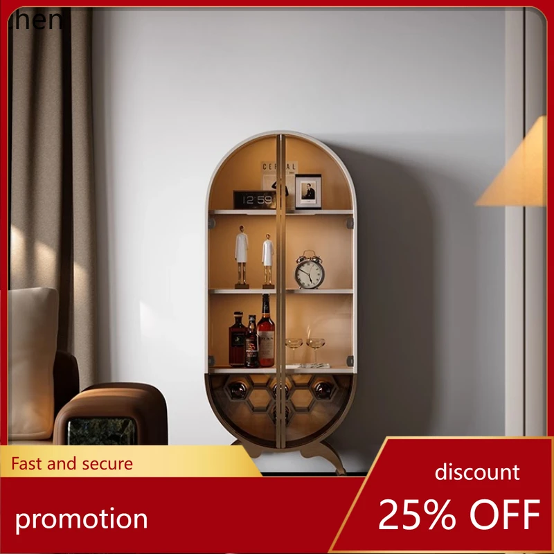 

CZ Home Living Room Wine Cabinet French High-End Stainless Steel Multifunctional Glass Storage Cabinet