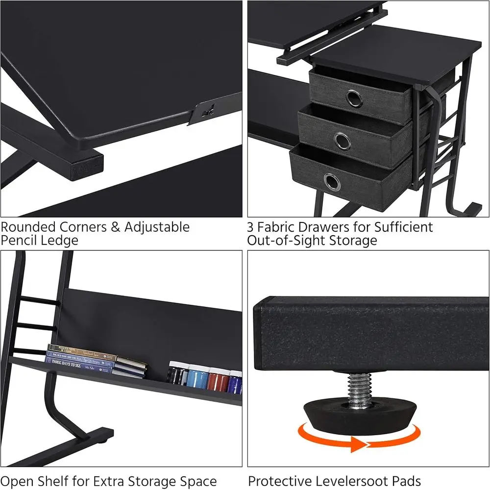 성인 예술가 및 공예 애호가를 위한 조절 가능한 아트 데스크(스툴 및 서랍 포함) - 가정, 사무실 및 스튜디오에 이상적