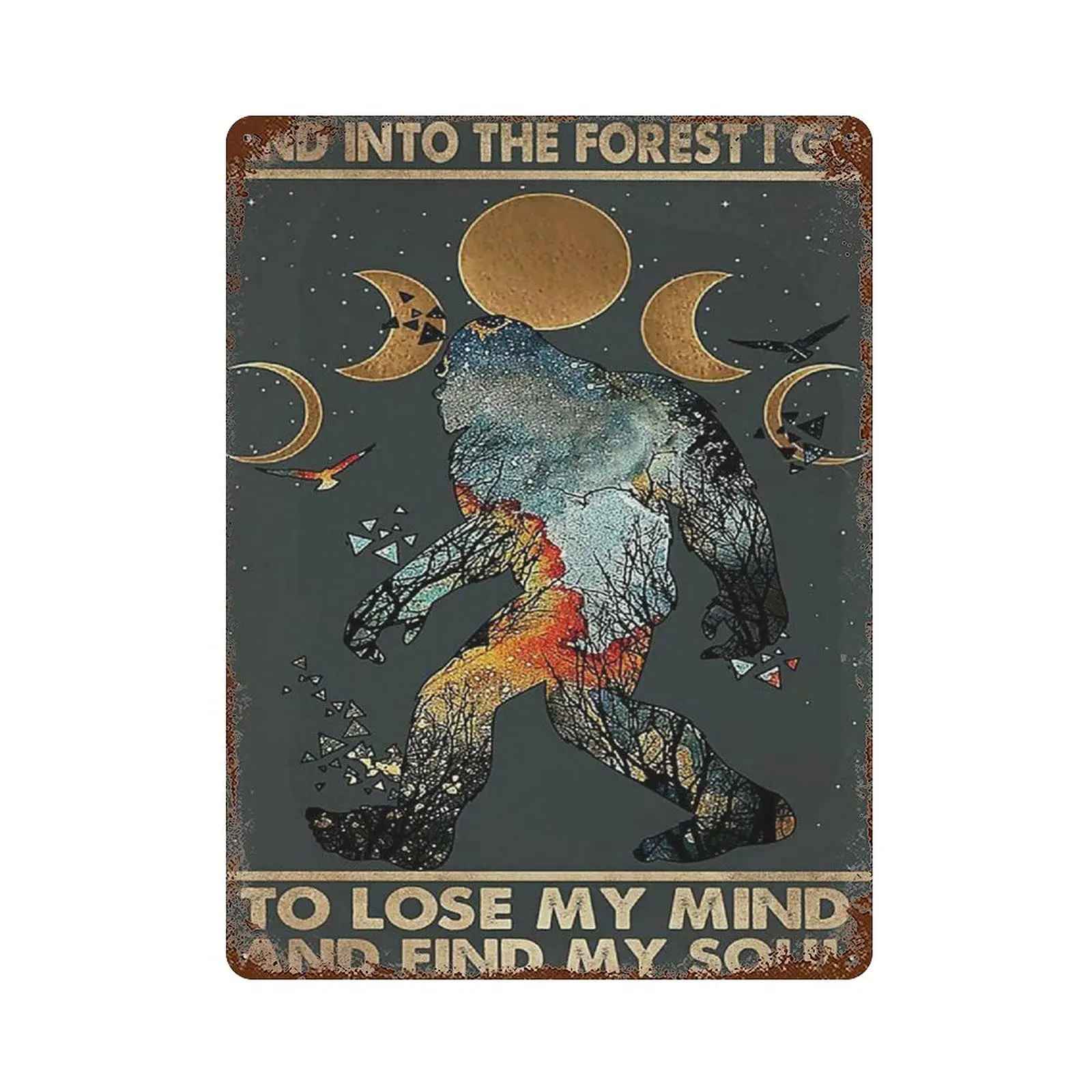 Dreacoss Metal tin Sign，Retro Style， Novelty Poster，Iron Painting，and Into The Forest I Go to Lose My Mind Tin Sign Moon Bigfoot