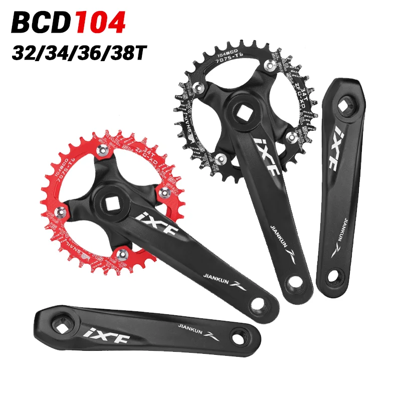 

Square Bicycle Cranks Mountain Bike Crank Arm Set 170mm Crown 104bcd Narrow Wide Single Chainring 32t 34 Teeth 36 38t