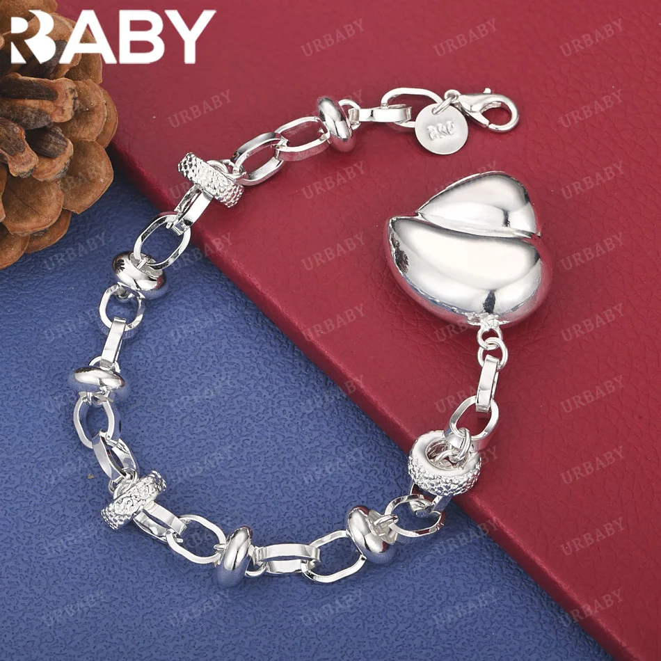 

URBABY 925 Sterling Silver Big Heart Bracelets Anniversary Gift Popular Wild Fashion Party