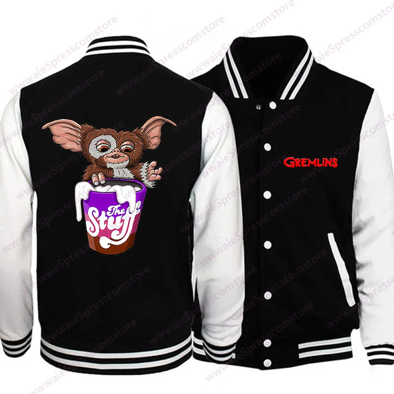 Gizmo Gremlins Fashion Print Men\'s Classic Long Sleeve Baseball Jacket Sweatshirt Fall/Winter Youth Sweatshirt Jacket