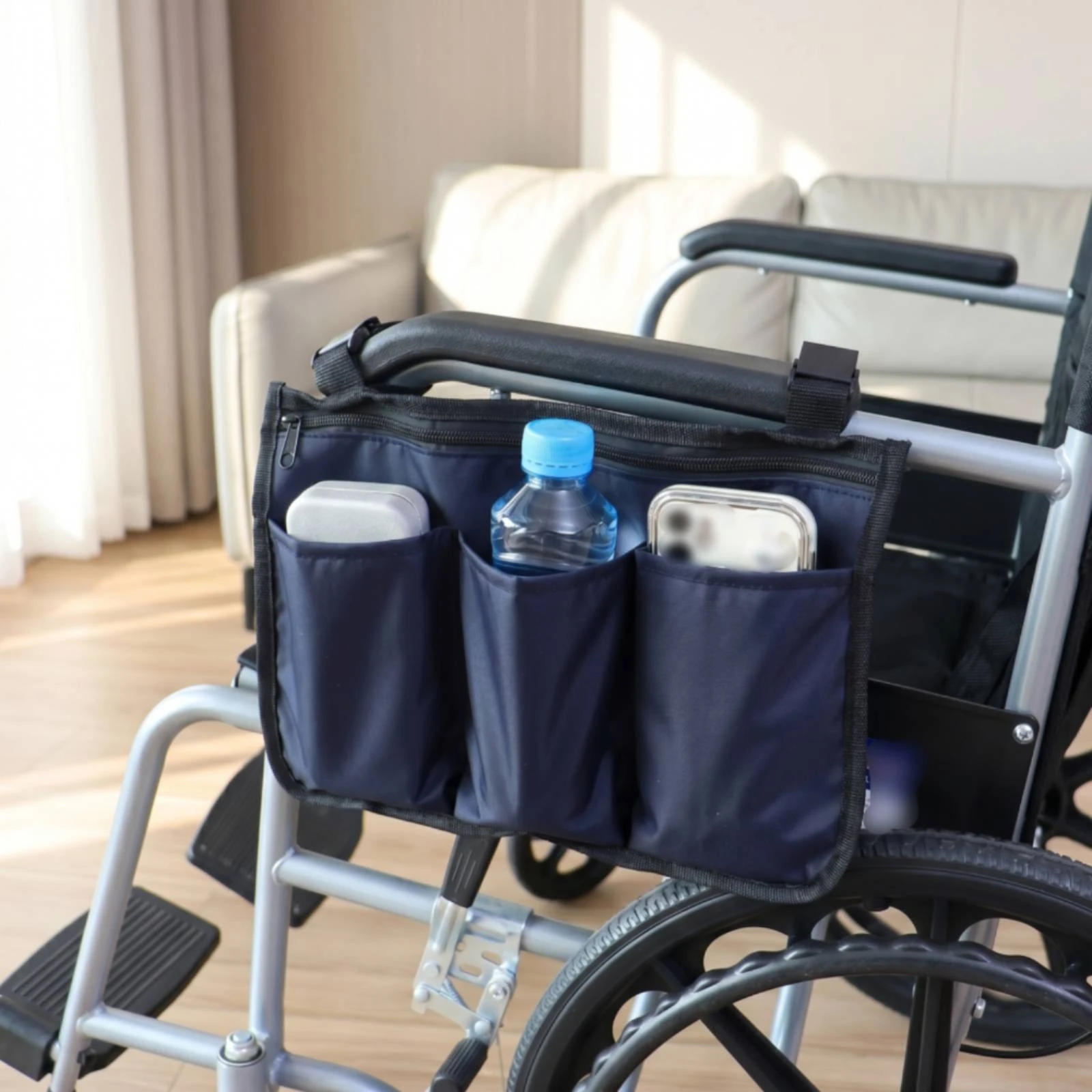 Wheelchair Side Organizer Bag Hanging Wheelchair Armrest Pouch Armrest Bag Practical Convenient for Disabled, Travel, Outings
