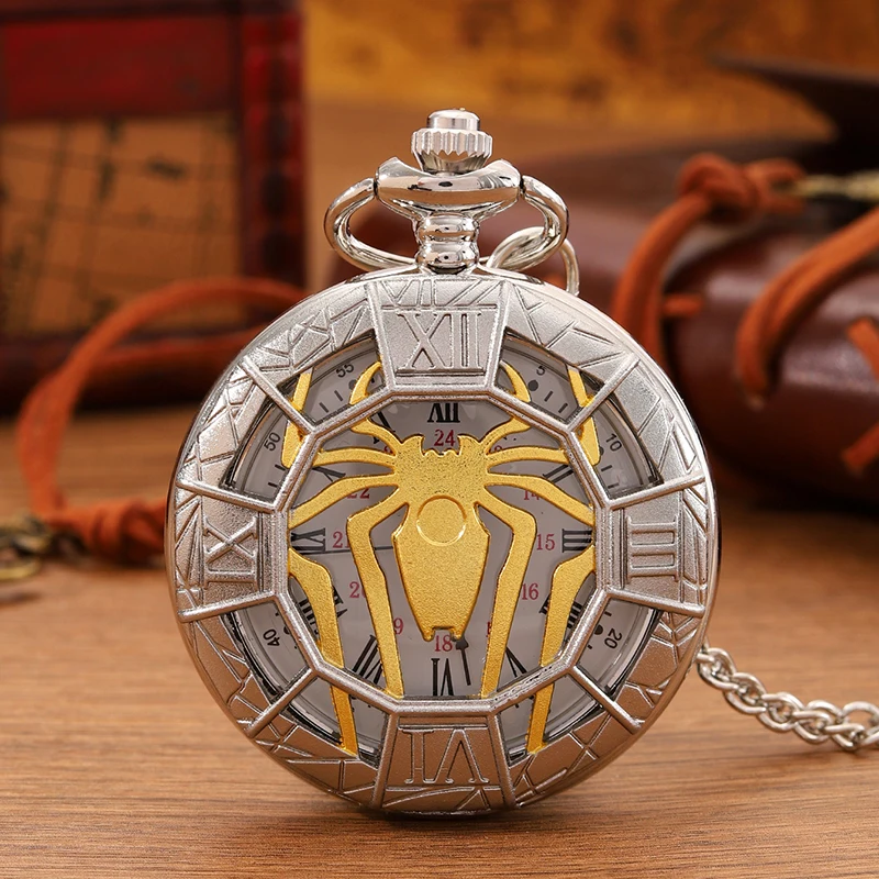 ساعة جيب كوارتز مع سلسلة للرجال والنساء ، هيكل عظمي عتيق ، عنكبوت ، عتيق ، أرقام رومانية ، دلاية ، ساعة ، سلسلة هدايا #3