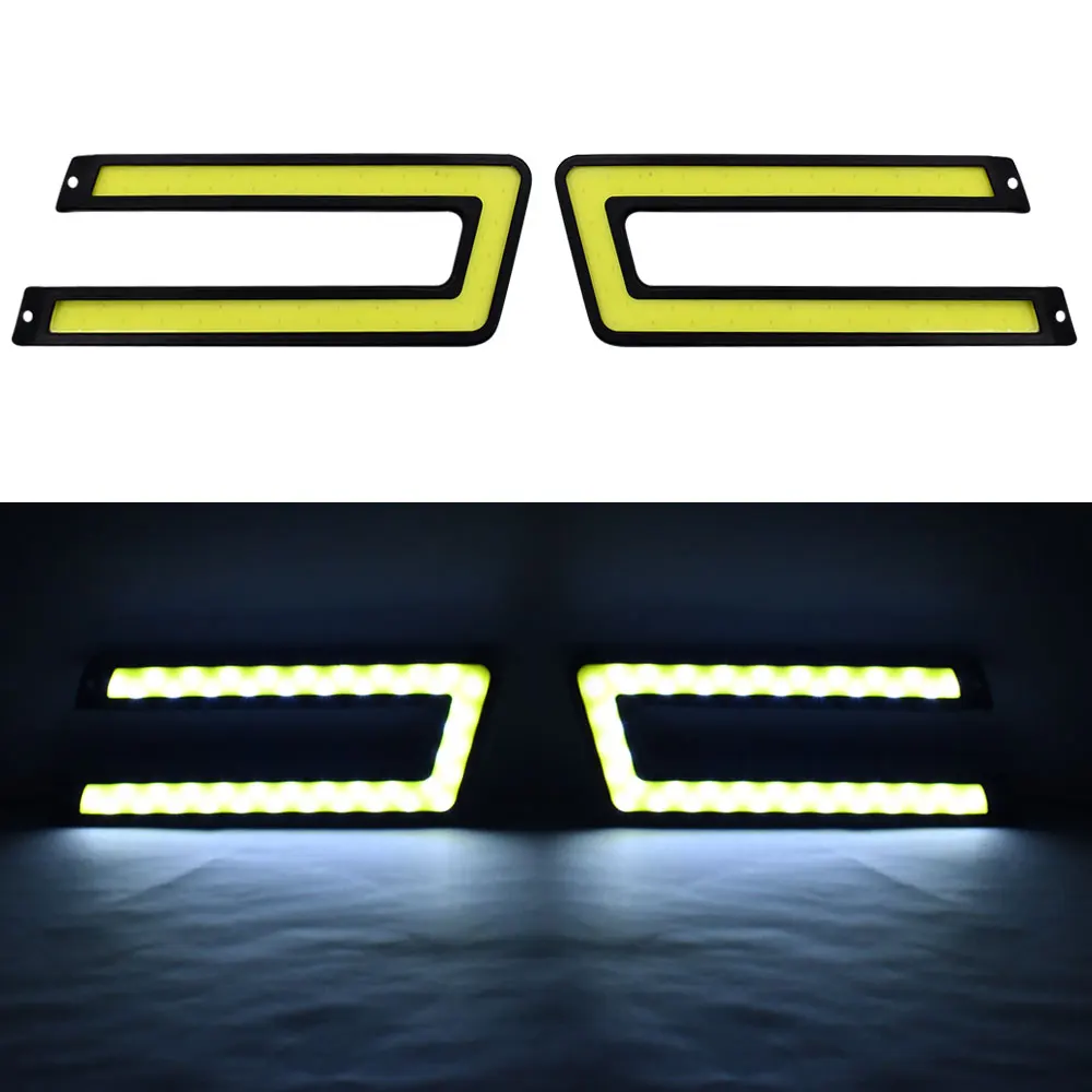2PCs U Shape COB LED Light Universal Car Truck Daytime Running Light DRL DC12V White Day Bright Light Car Night Driving Fog Lamp