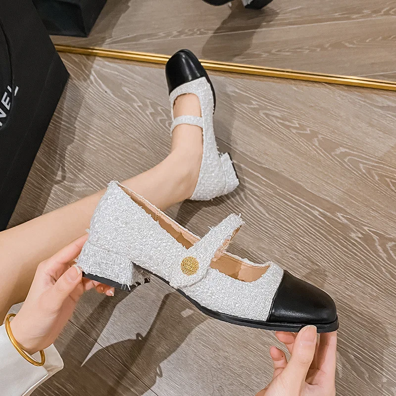 

Women's Leather Shoes Mary Jane Single Shoes Academy Style High Heel Brand Design Casual Loafers Banquet Office Wear Large 35-43