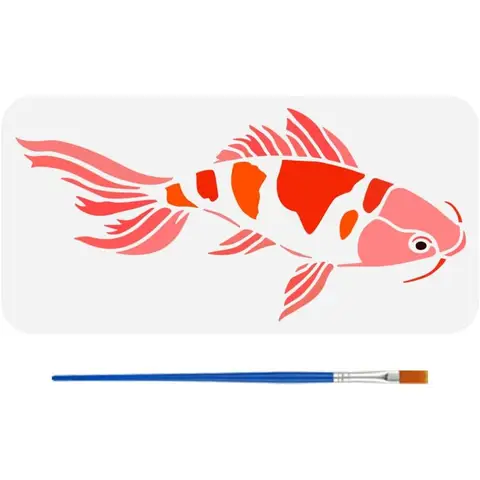 Koi Fish Stencil with Brush 5.9x11.8inch Decorative Fish Pattern Template Plastic PET Swimming Koi Fish Stencil Decorative