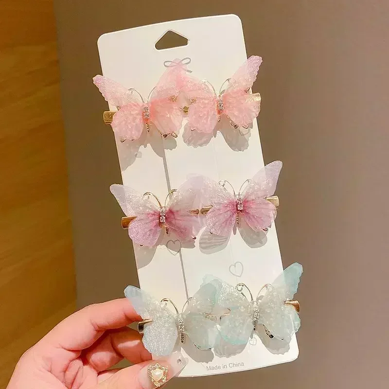 Horquillas de mariposa coloridas para niña, pasadores para el cabello para mujer, adorno para el cabello dulce, tocado de arcoíris, accesorios para el cabello de moda, 2/6 Uds.