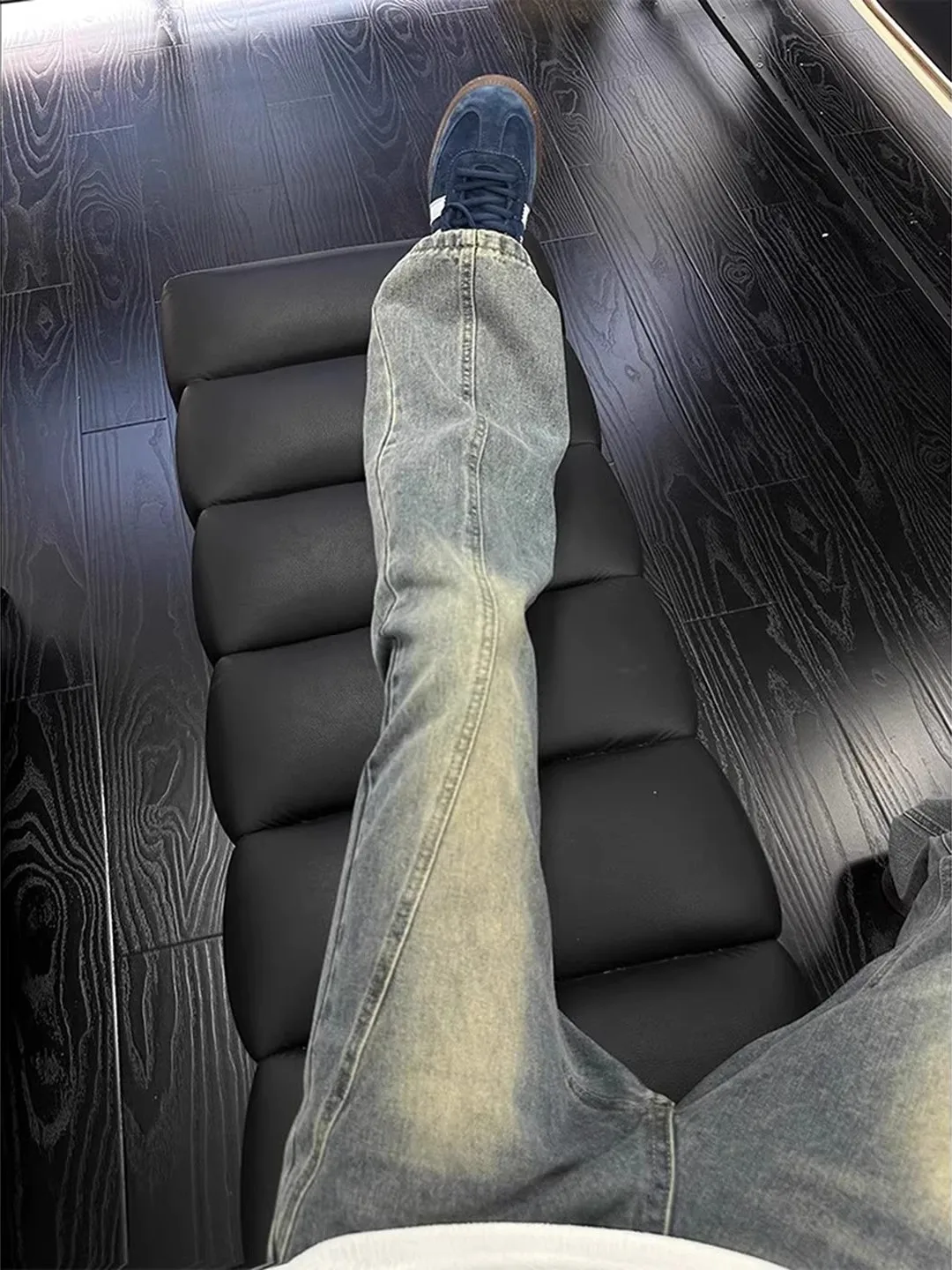 

American Sle Vintage Slant Cut Jeans Men's Summer New Loose Straight CleanFit Small Bend Knife Flared Pants