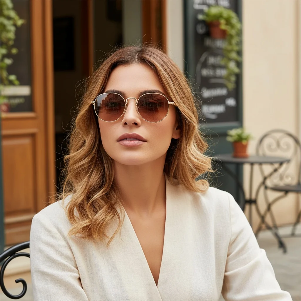 Sonnenbrille mit elliptischem Metallrahmen für Damen, kleiner Rahmen, Retro-Trend, modisch, High-End-Sonnenbrille für Herren 2403 – Detail 1