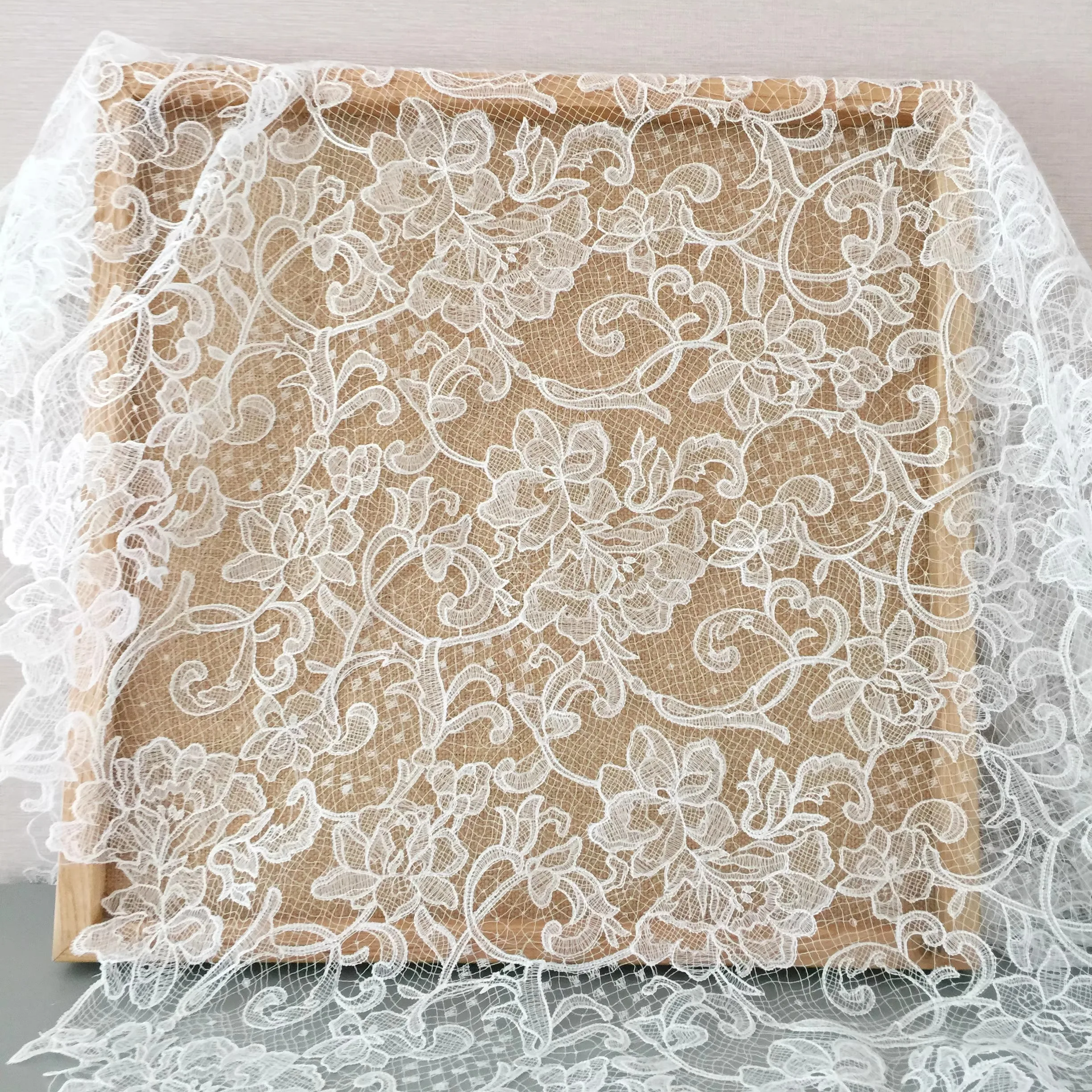 NEW Hollow Lace Fabric Off White Wedding Veil Bridal Gowns Dresses Sewing Lace Material Designer Fabric By the yard