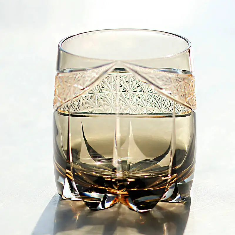 Edo Kiriko Fashioned Whiskey Glasses 360ml Amber Grey with Gift Box New Design New Arrival