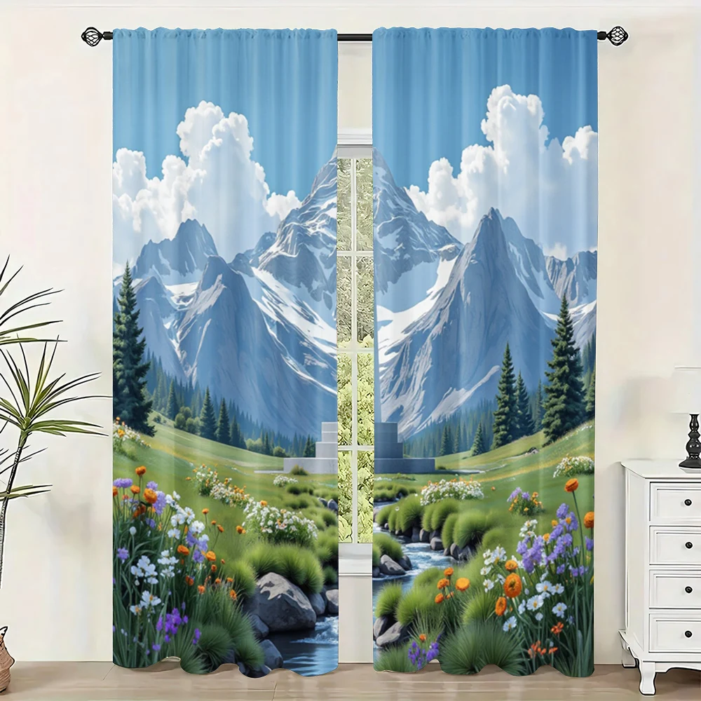 2pc,  Window Drapes Dashan Tower Versatile Polyester Fabric,Without Electricity Birthday Party Applies to Holiday Decor