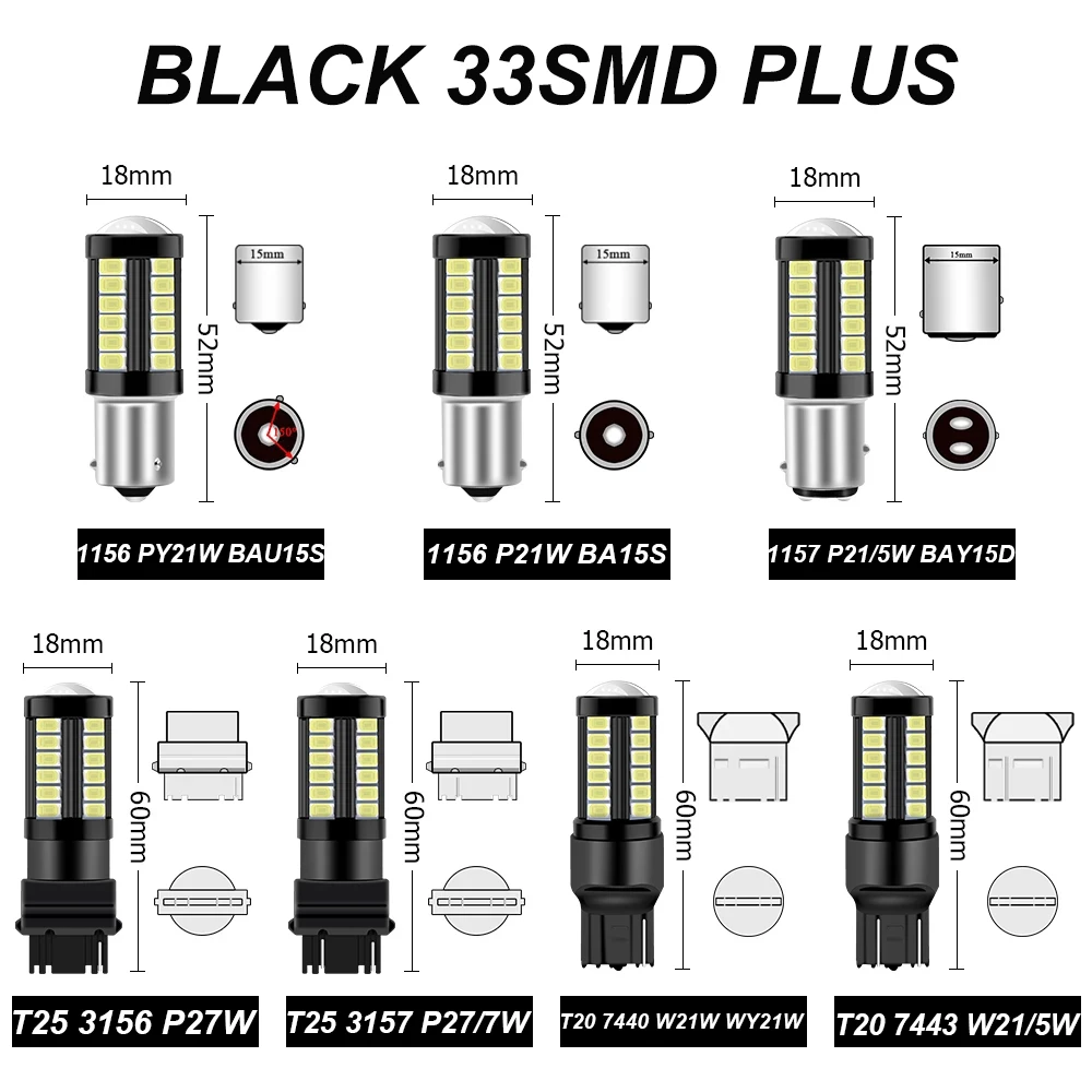 Bombilla LED para intermitente de coche, lámpara para señal de giro, 2 piezas, P21W, 1156, BA15S, PY21W, BAU15S, 1157, BAY15D, P21/5W, 33SMD, 7440,