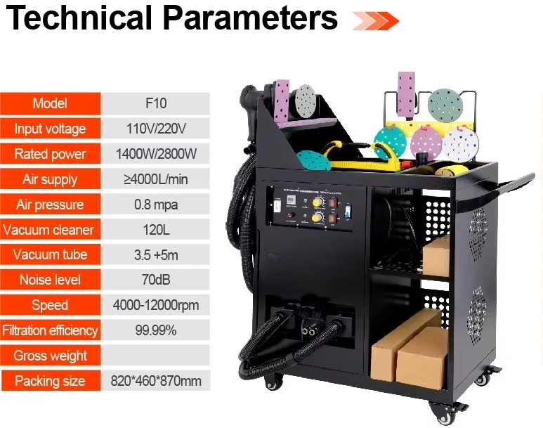 ماكينة سنفرة كهربائية خالية من الغبار للسيارات مع نظام استخلاص الهواء وجمع #5