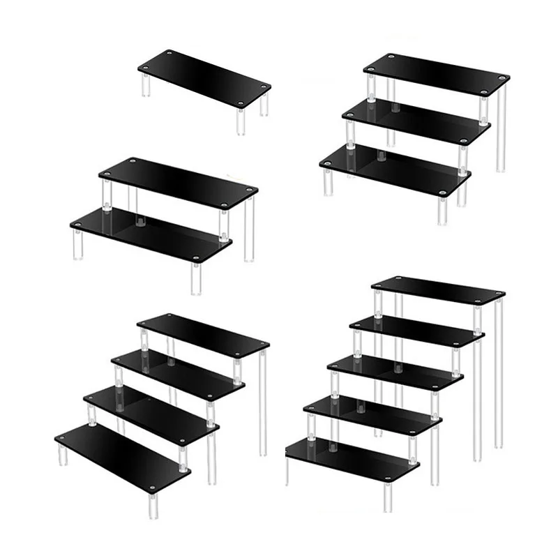 

Black Display Rack Acrylic Figure Rack Multi-Layer Blind Box Ladder Type Doll Storage Rack Cosmetics Display Rack 1-5 Layers