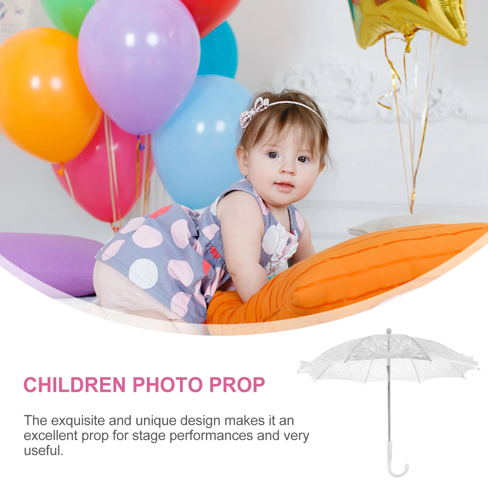 

Lace Umbrella Children Dance Decorations Elegant Photo Props White Color Plastic Stainless Steel Lightweight Kids Hold