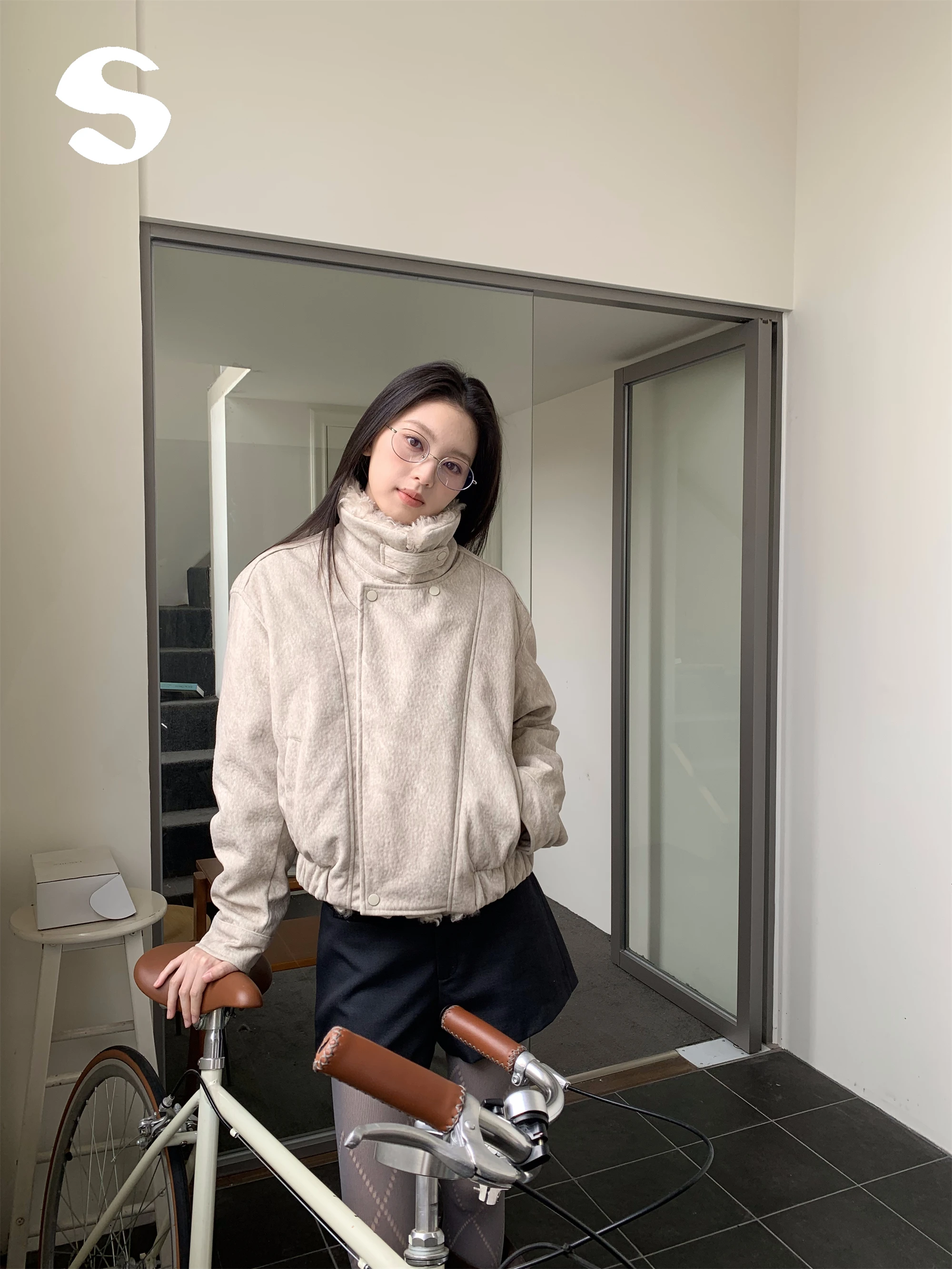 

Sp at Korean Sle Collared ort Cotton Jaet Women's Warmth Filled Coat Thiened Winter Workwear Zipper Closure