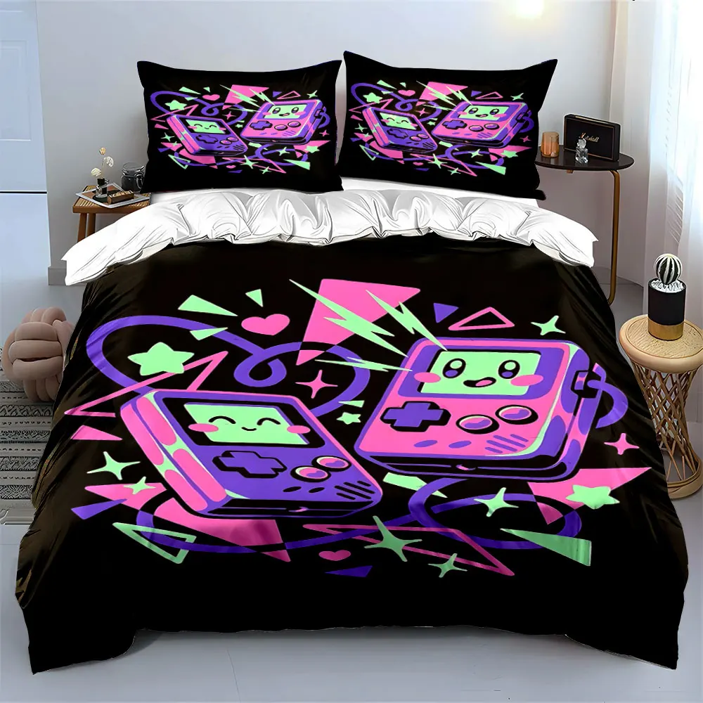 Retro Gaming Decor Set Soft Skin-Friendly Bedding Set Includes 1 Duvet Cover And 2 Pillowcase, Gift