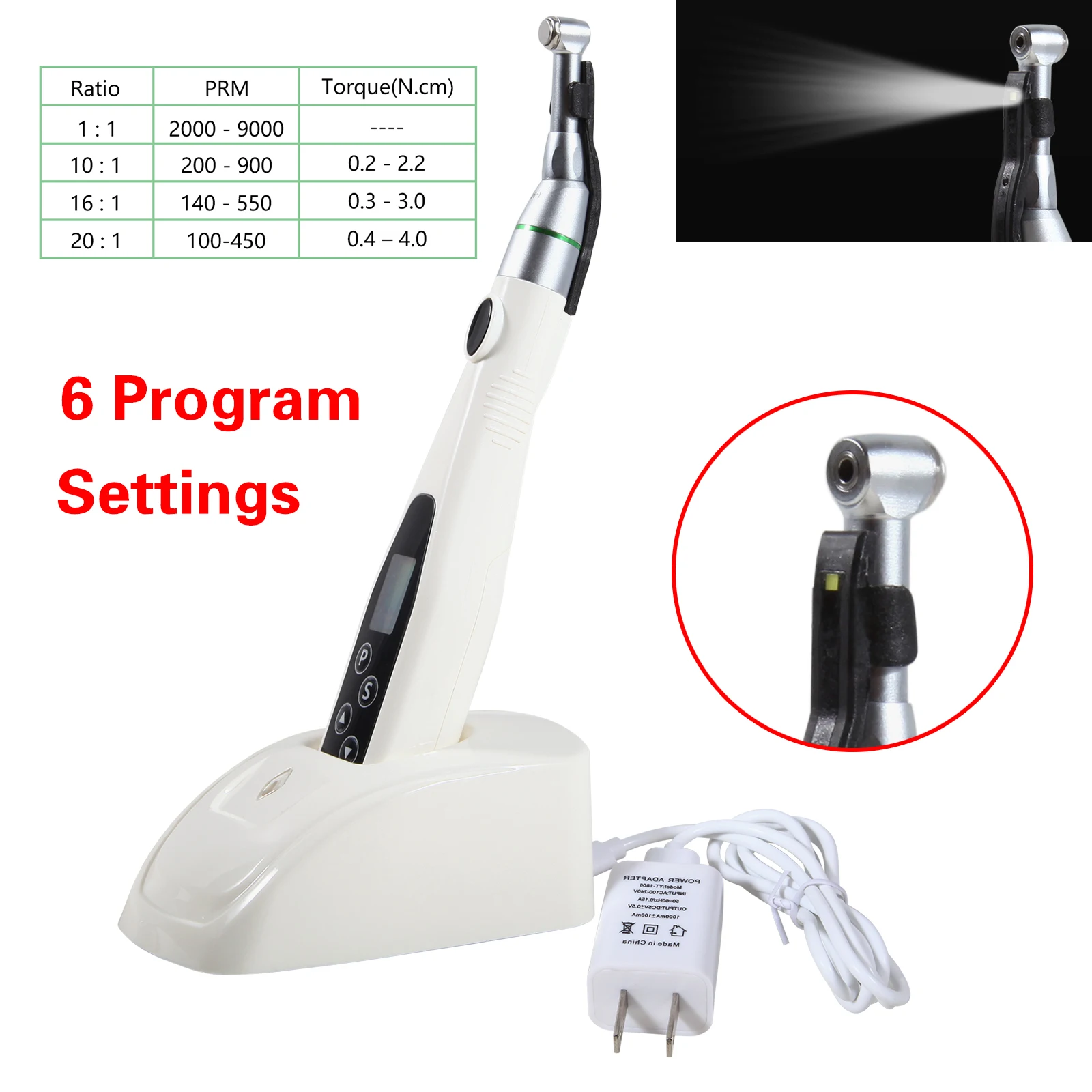 SANDENT Dental LED Wireless Endo Motor 16:1 Reciprocating Handpiece 360°Adjustable Root Canal Measurement/16:1 Replaced Head