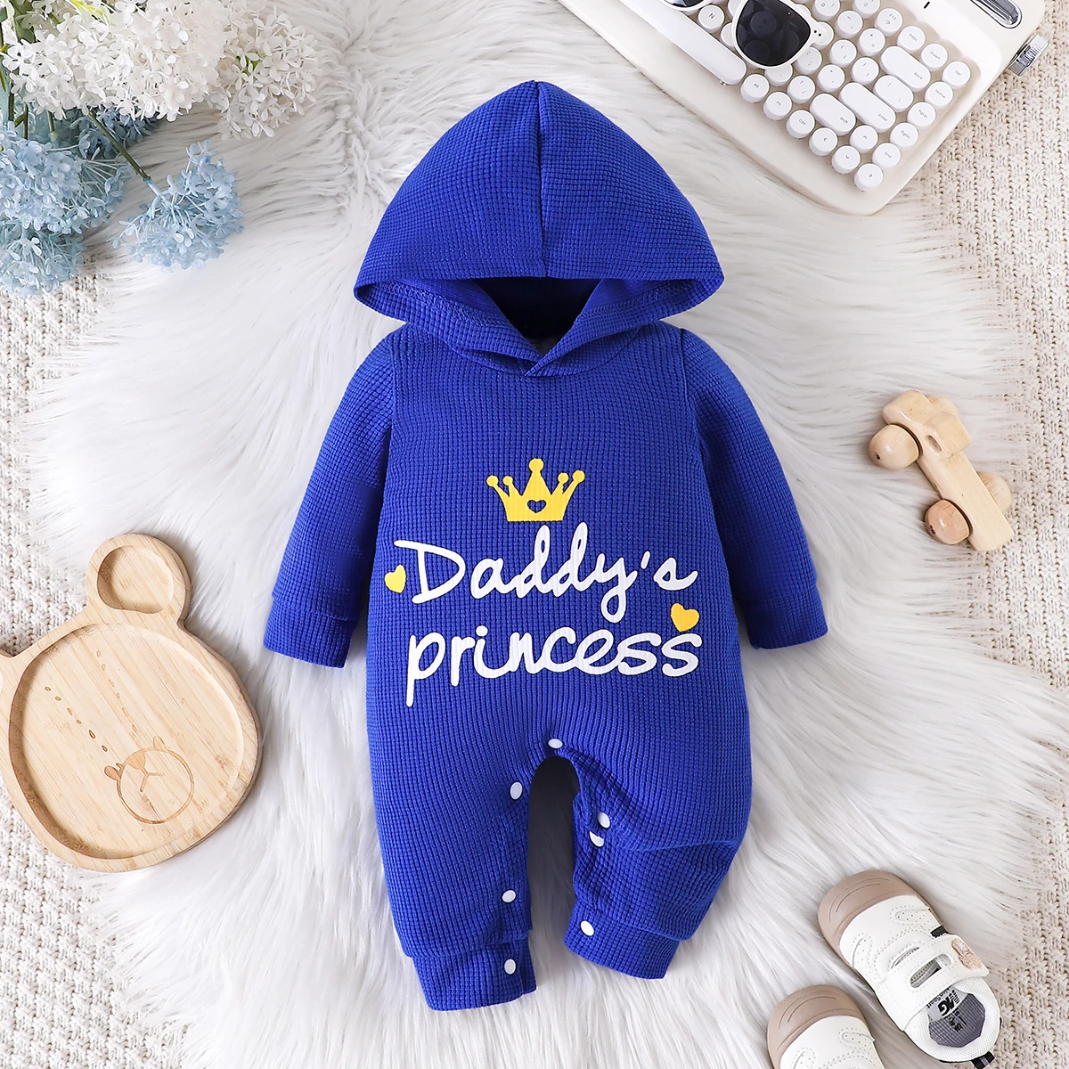 Girls Spring Autumn Casual Letter Print Hooded Gingham Onesie Baby Romper Outfit Comfortable Clothing for Toddlers