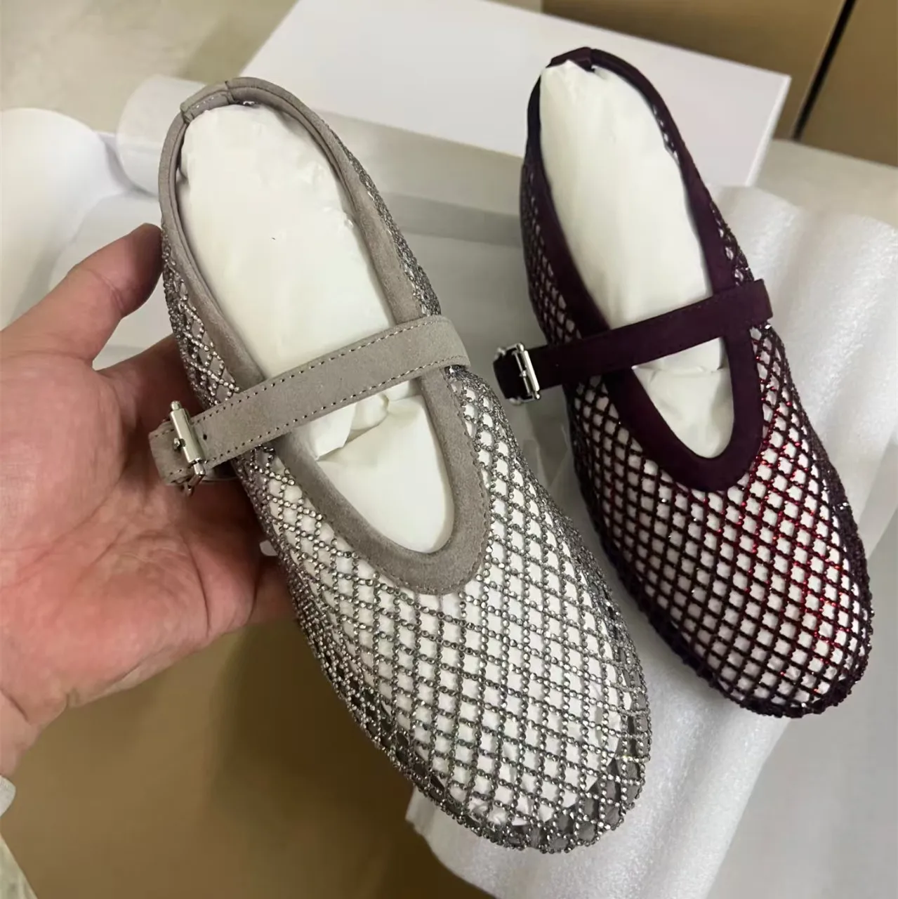 

2026 Summer New Fashionable and Versatile Flat Fishing Net Single Shoes Breathable Mary Jane Shoes Ballet Shoes Soft Bottom