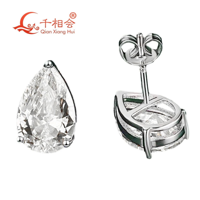 10k 14k 18k white gold  PT950  D VS1  HPHT 1ct or 0.8ct pear Classic 4 Claw lab diamond stone ear stud jewelry gift wedding