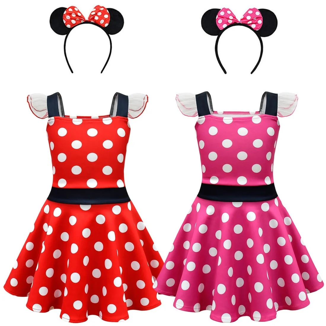 Summer Polka Dot Baby Girl Casual Dress Kids Toddler Mickey Minnie Cartoon Clothes Girls Cute Princess Sling Ballerina Dresses