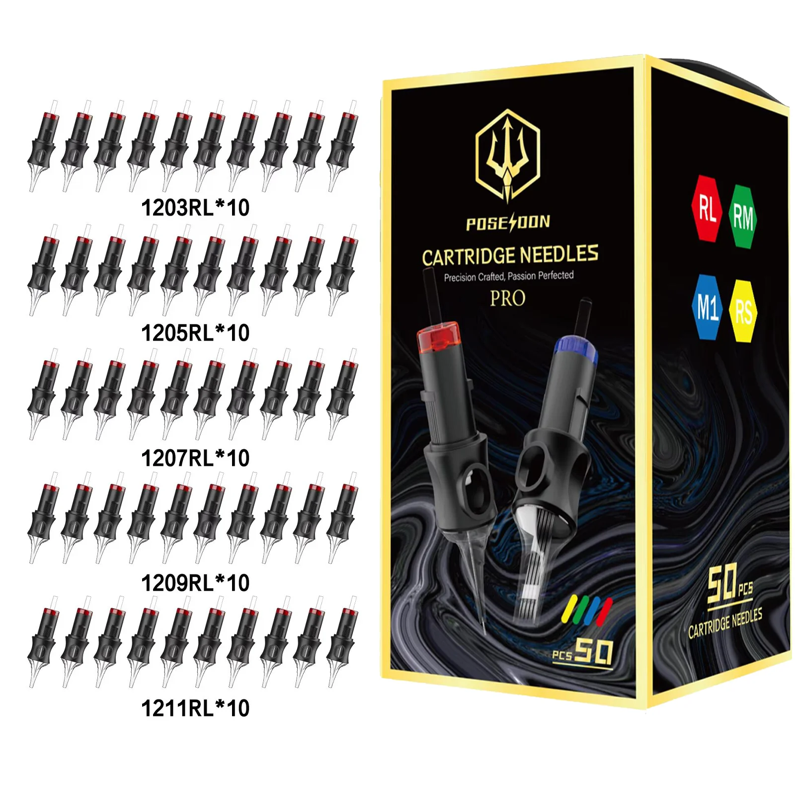 50PCS POSEIDON PRO MAX Tattoo Needle Kit Disposable Safty Mixed Tattoo Cartridge Needle Professional Permanent Makeup Tattoo Nee