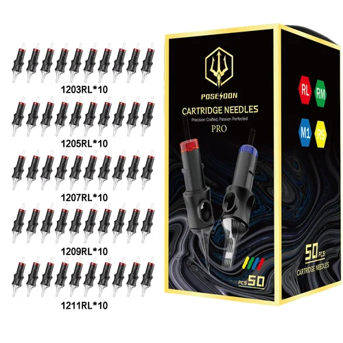 Imagen 2 del producto 50 Uds POSEIDON PRO MAX Kit de agujas de tatuaje desechables seguridad mezclada cartucho de tatuaje aguja profesional maquillaje permanente tatuaje Nee