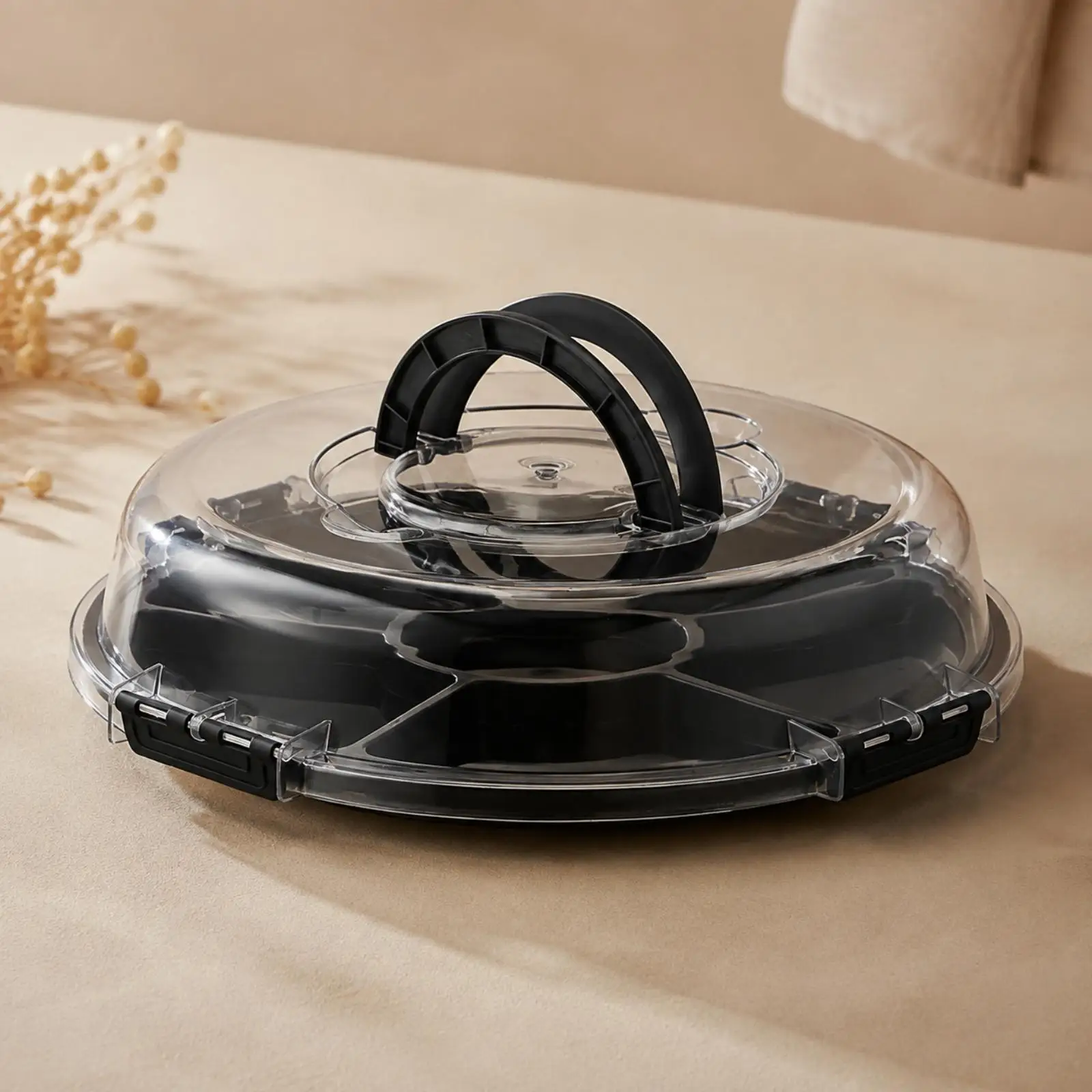 Round Rotating Compartment Tray with Dome Cover Covered for Kitchen Counter, Family Gatherings, Tabletop Organization