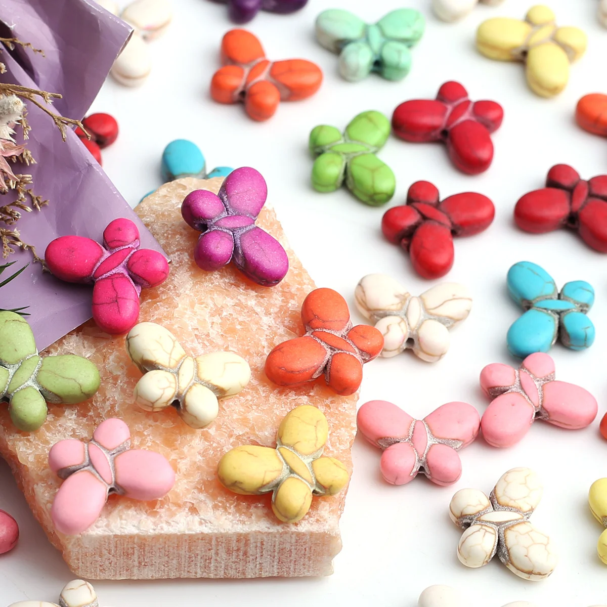 15/30pcs Random Color 20*25mm Butterfly Shaped Cracked Stone Loose Beads DIY Bohemian Handmade Bracelet Jewelry Supplies
