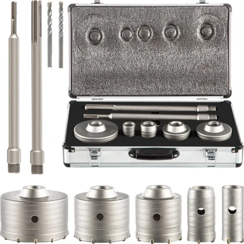 

Concrete Hole Saw Kit 1-2/11" 1-3/5" 2-9/16" 3-5/32" 3-15/16" Drill Bit Set SDS Plus & SDS MAX Shank Wall Hole Cutter W