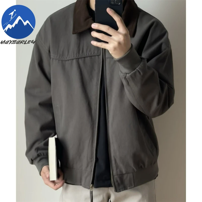 

Maxbarley Street Shipping Jacket Men Harajuku Design Splicing Lapel Windproof Jacket Autumn Wind breaker Casual Loose Work Coat