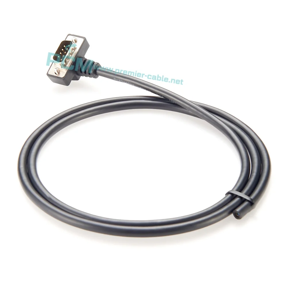 Up Angle Single Ended DB9 RS232 Serial Cable, 90 Degree Down Angle D-Sub 9 Pin Male RS232 COM Port Serial Communication Cable 1M
