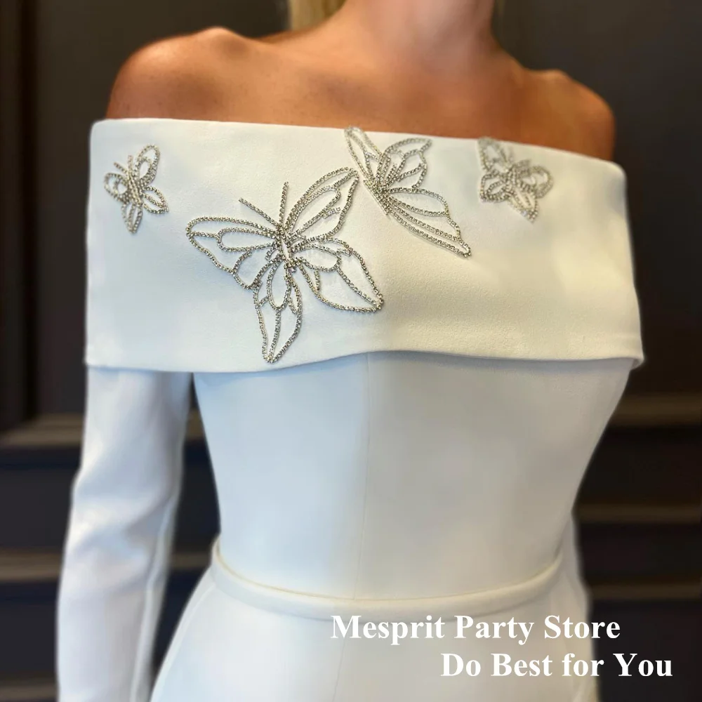 Sexy Ivory Evening Dress Boat Neck Customized Beading Butterfly Tea Length Straight Cocktail Party Gown Formal Prom Dresses