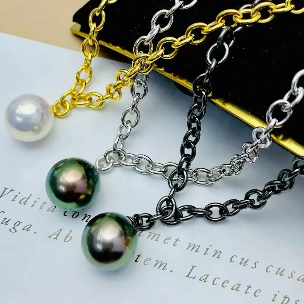 

DIY Pearl Accessories S925 Sterling Silver Set with Empty Support Large Edition Gold Silver Black Necklace Bracelet S045