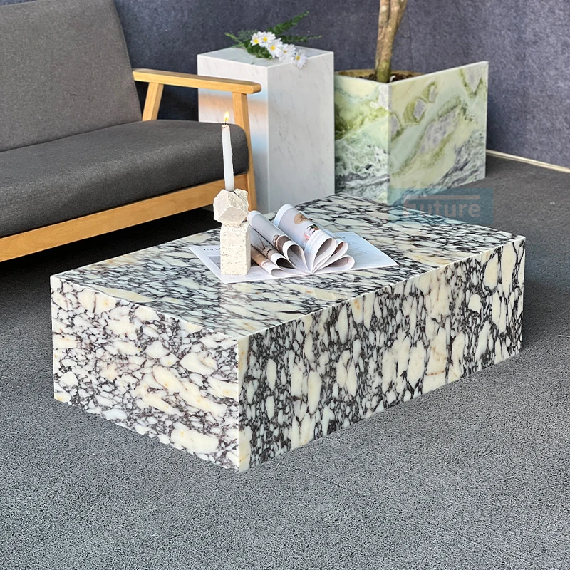 

Luxury Modern Cube Calacatta Viola Italian Marble Coffee Table Tea Table for Living Room Villa Hotel Decor