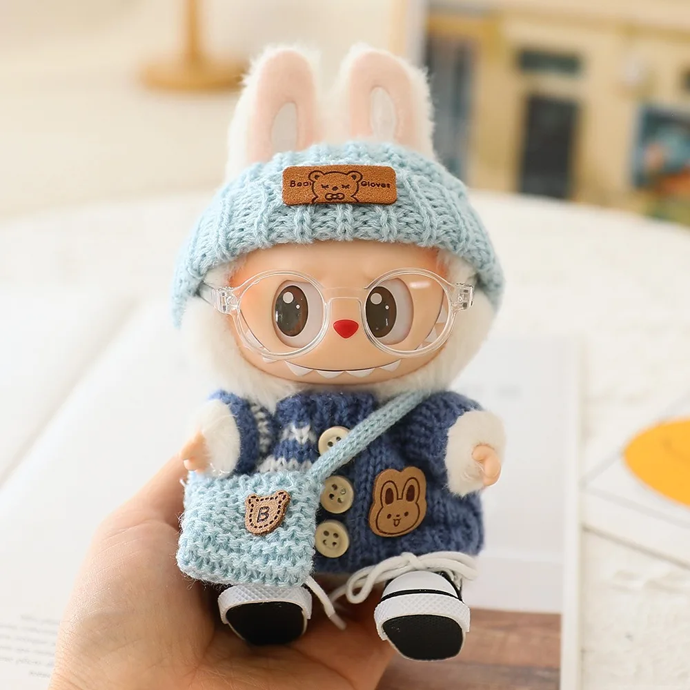 

For 15/17CM Labubu Doll Clothes Outfit Hat Sweater Dress Up Dolls Accessories Sitting Party Christmas Birthday Gift Toys