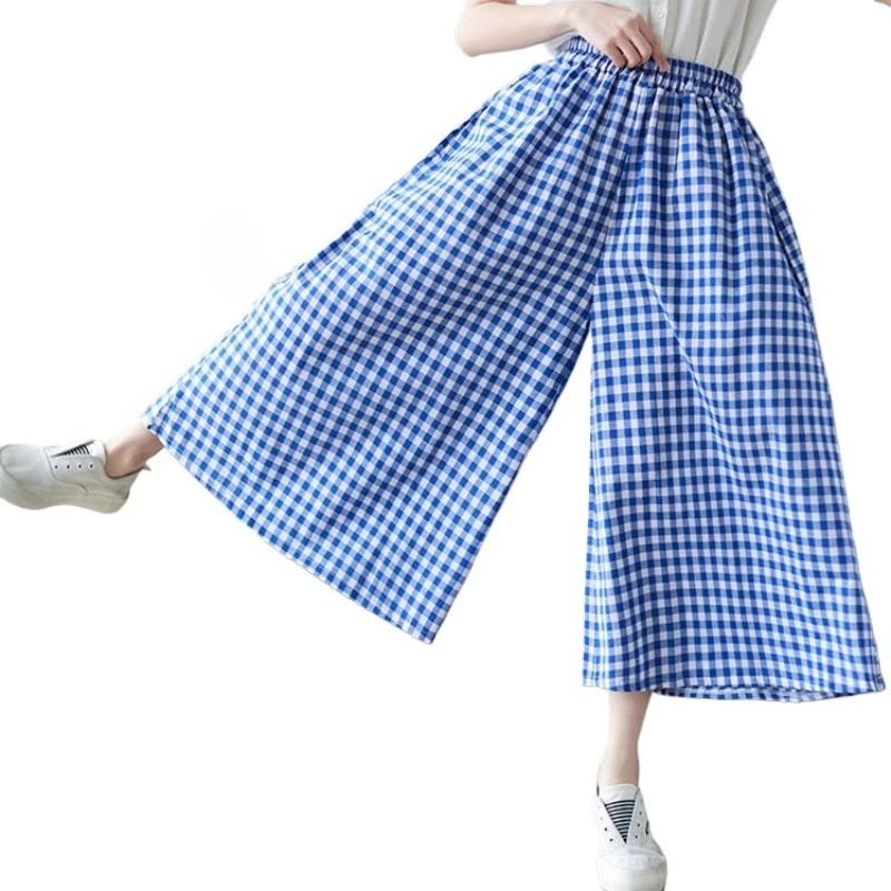 M-3XL Pantaloni scozzesi a gamba larga Donna Moda estiva Lunghezza caviglia Casual Elegante stile coreano Temperamento All-match Comodo Baggy