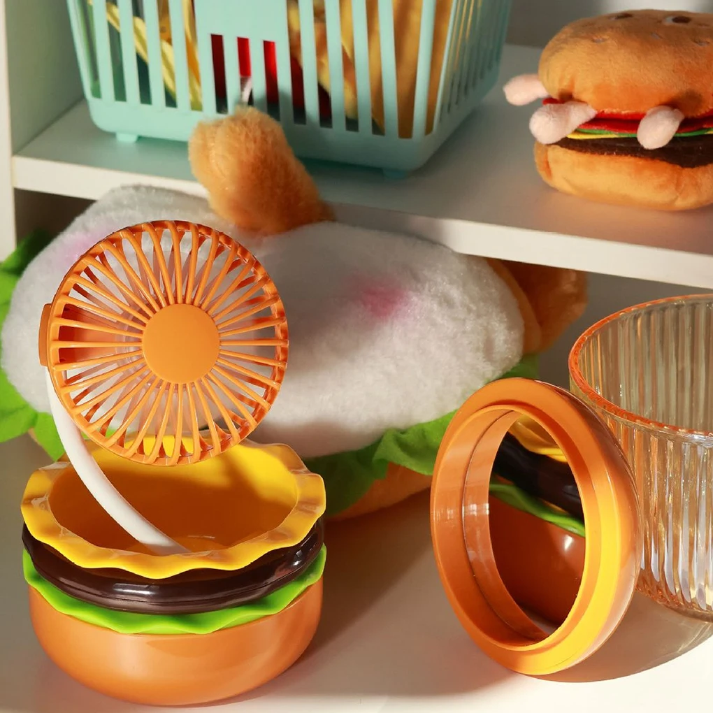 مروحة سطح المكتب برجر منتج جديد إبداعي شحن USB كرتوني مع مرآة تجميل محمولة باليد مروحة صغيرة هدية صيفية #3