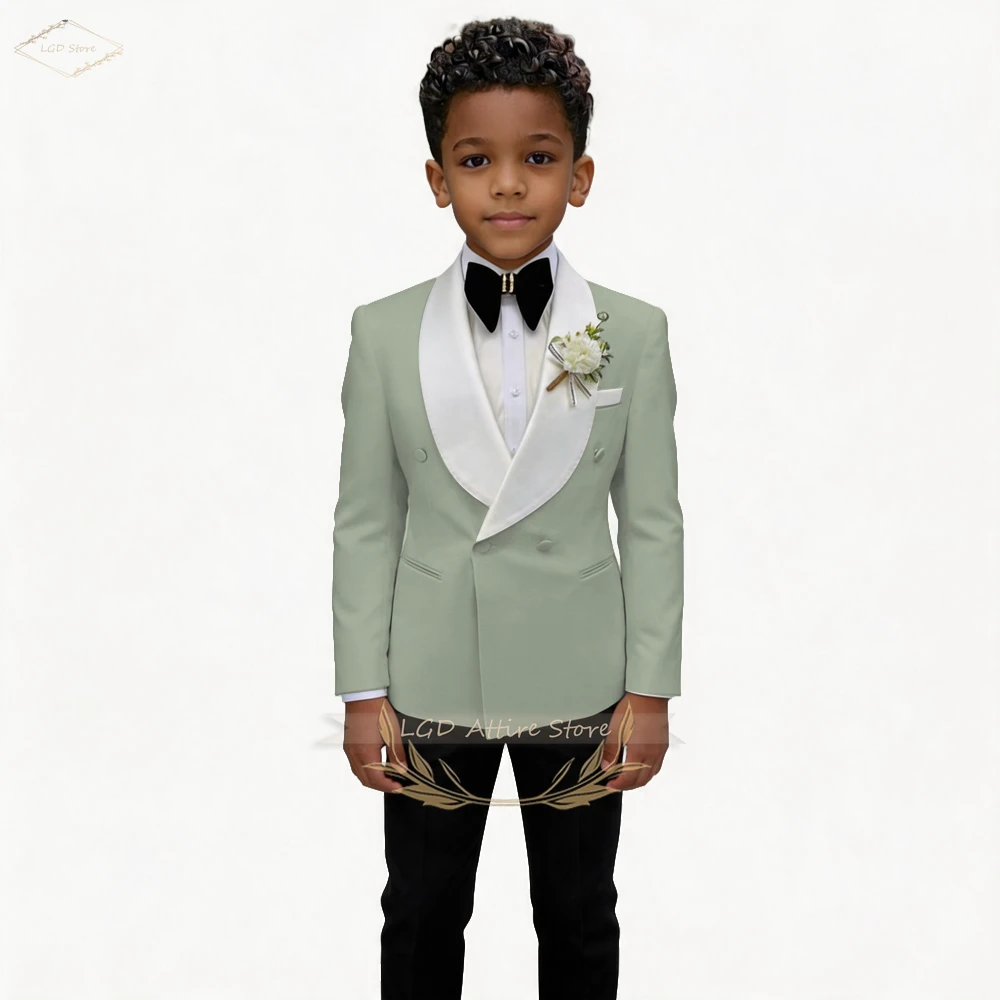 Boys' 2-Piece Shawl Lapel Double Breasted Tuxedo Suit, Ivory Blazer & Black Trousers for Weddings & Formal Events