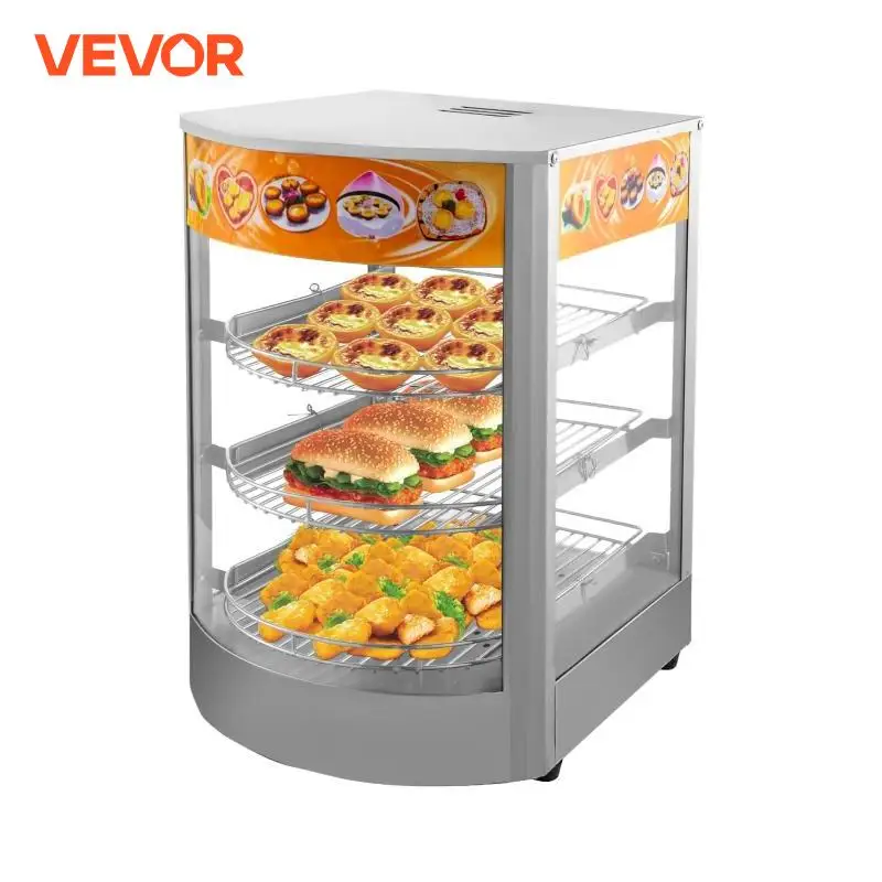 VEVOR Expositor de Pizza Comercial con Puerta Basculante 14 Pulgadas Calefactado para Mostrador de 3 Niveles Calentador de Alimentos Comercial para Comedores Panader�as Cafeter�as Restaurantes