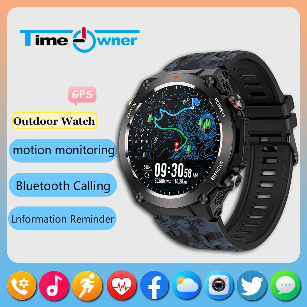 Time Owner-Montre Connectée de dehors pour Homme, GPS, Écran HD IPS, Altimètre, Baromètre, Boussole, Étanche, Nouveau, 2025