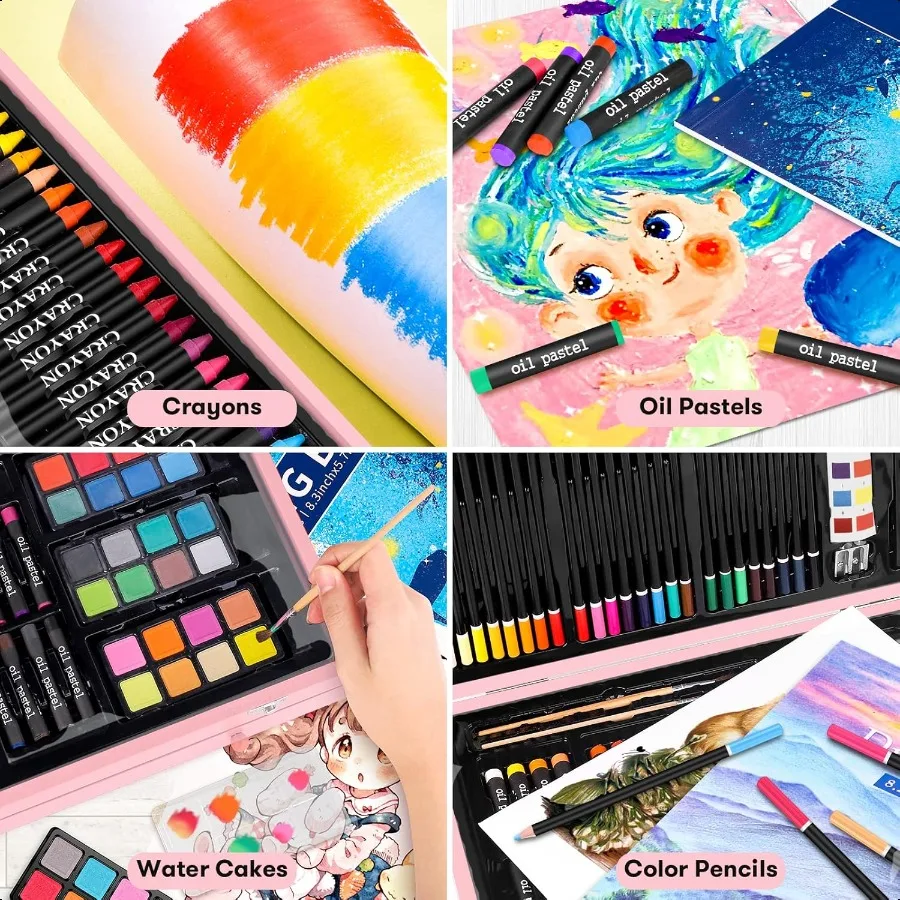 Regali per arti e mestieri per adolescenti di 614 anni Ragazze Roba alla moda Confezione da 150 kit di set artistici con 2 quaderni per schizzi Libro da colorare 24 colori Pe