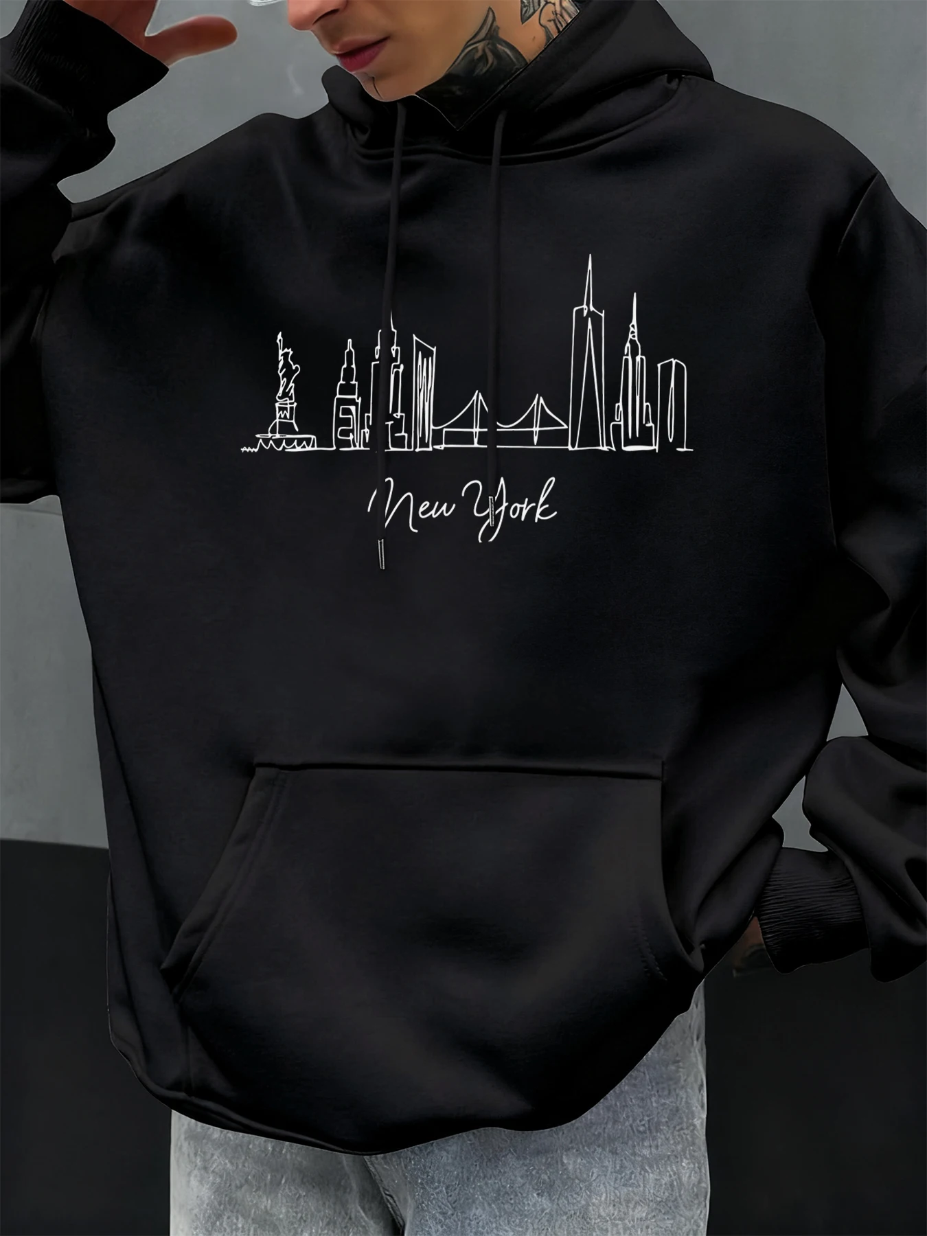 نيويورك مدينة خط طباعة الخريف هوديس رجل الصوف مريحة هودي عادية الهيب هوب الشارع الشهير خمر شخصية البلوفرات #2